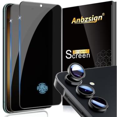 Imagem de Anbzsign Pacote com 2+1 para Samsung Galaxy S26 5G Privacy Protetor de tela de vidro temperado e protetor de lente da câmera, [Suporte para desbloqueio de impressões digitais] Película antiespião de