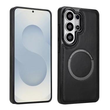 Imagem de Capa magnética ultrafina para carregamento sem fio Samsung Galaxy S26, capa híbrida fina com anel magnético para carregador sem fio, suporte magnético para carro e carteira, capa protetora à prova de