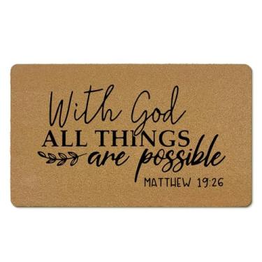 Imagem de EGBTL Tapete de porta de coco cristão ao ar livre, com Deus All Things are Possible Tapete de porta da frente entrada externa, versículo religioso da Bíblia capacho entrada interna para decoração de