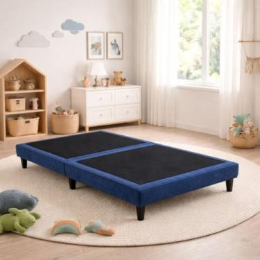 Imagem de Cama Box Infantil Dobrável Portátil 150x70 Revestida em Tecido Macio Azul