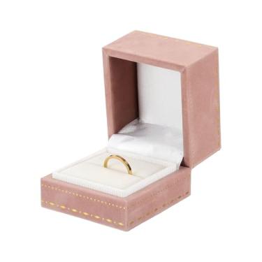Imagem de PATIKIL Caixa de anel de veludo, caixa de embalagem de presente de anel de casamento único porta-joias vintage para casamento, noivado de cerimônia de casamento (rosa, 6 cm x 6,5 cm x 5 cm)