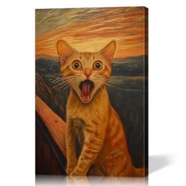 Imagem de Mistyefly Decoração de parede de arte de gato - Impressão de imagens de arte de parede em tela de gato com moldura interna de madeira (30 x 45 cm) - Leve e fácil de pendurar, pôsteres engraçados de
