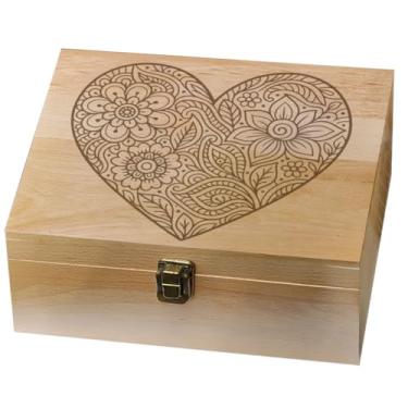 Imagem de arricraft 1 caixa de memória de madeira, caixa de memória de coração de amor com flores com tampas articuladas, baú de lembrança para lembranças, armazenamento de cartas, 24,5 x 19,5 x 10,3 cm