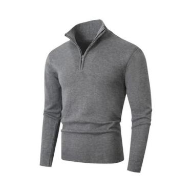 Imagem de Suéter Masculino Leve De Lã Com Zíper, Gola Alta, Cardigã Casual De Co