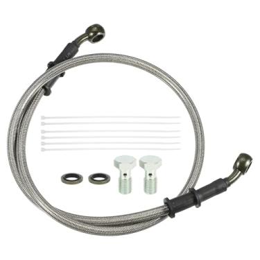 Imagem de uxcell 1 conjunto de mangueiras de linha de embreagem ou freio hidráulico de motocicleta de 80 cm universal para motocicleta, moto suja, quadriciclo, scooter com parafusos