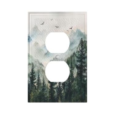 Imagem de Hizuwky Capa de tomada de árvore verde floresta montanha capa decorativa natureza selva placa de parede interruptor de luz elétrico para quarto, banheiro, cozinha