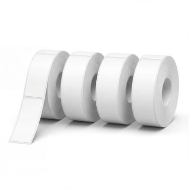 Imagem de 4 rolos de fita adesiva compatível com fitas de etiqueta Nelko P21, refis de etiquetas brancas de 14 x 40 mm (0,55" x 1,57") para NADAIIN N12, para escritório doméstico (160 etiquetas/rolo)