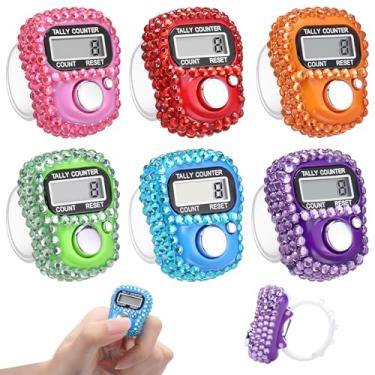 Imagem de Simgoing 6 peças contador de dedos eletrônico strass mão tally clicker Tasbeeh contador a granel redefinível para presentes de golfe de Natal contar bens lapidação tricô bling acessórios (cores