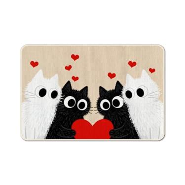 Imagem de kaiwern Capacho de gato gato amor coração tapete de porta engraçado tapete de entrada ao ar livre tapete decorativo animal fofo tapetes de porta para dia dos namorados, entrada externa, sala de estar
