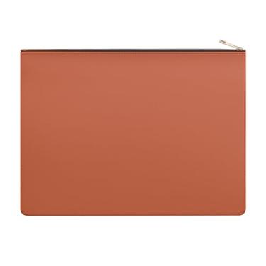 Imagem de Enyuwlcm Pasta de arquivo A4 de couro PU com zíper porta-documentos envelope para contrato de recibo (1, marrom)