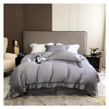 Imagem de Jogo de cama 1000TC macio, sedoso, luxuoso, branco, champanhe, cinza, rosa, lençol com elástico/lençol de cima, conjunto de cama (lençol com elástico B_Queen 4 peças)