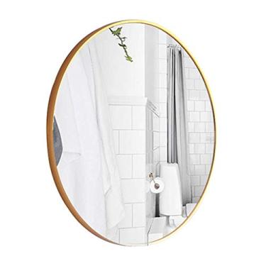 Imagem de U5GAAALPPQ9 Espelho de maquiagem para banheiro montado na parede HD círculo espelho de barbear grande moderno espelho de parede redondo espelho de vidro verdadeiro ouro alumínio e diâmetro 40-70 cm