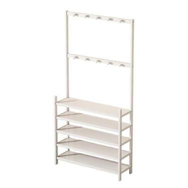 Imagem de HHHJQFAAT Sapateira de madeira maciça simples pequena sapateira doméstica roupas brancas pendurar rack de armazenamento integrado porta armário sapateira organizador de sapatos suporte de sapato