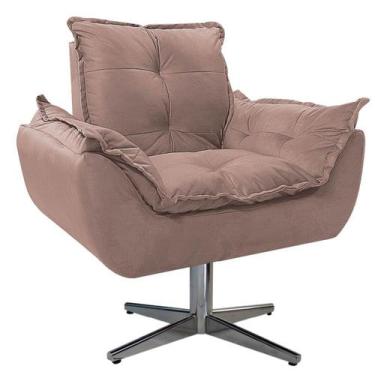 Imagem de Poltrona Opala Base Giratória de Metal Suede Rosê - Doce Sonho Móveis