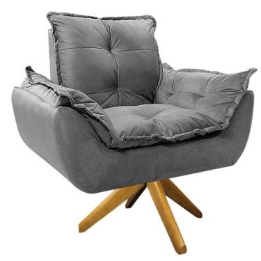 Imagem de Poltrona Opala Base Giratória de Madeira Suede Cinza - Doce Sonho Móve