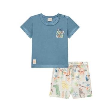 Imagem de Conjunto Infantil Camiseta Azul e Bermuda Floresta Luc.boo-Masculino