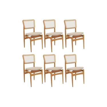 Imagem de Kit 6 Cadeiras Sala Jantar Stela 1CMM013CA Premium Madeira Maciça 6 Un Carvalho/Linho Bege Argila/Tela Bege - Kappesberg