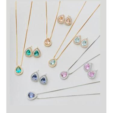 Imagem de Kit Colar + Brinco Gota de Zircônia Polly - Mania de Mulher - Fabricaç