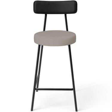 Imagem de Banqueta Baixa Cozinha E Sala De Jantar Bancada Milão L02 Couríssimo Preto Linho Bege