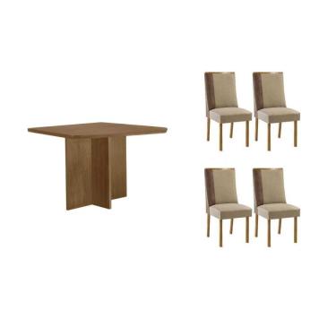 Imagem de Conjunto: Mesa Sala Jantar Berlim Curvo 90cm + 4 Cadeiras Tilia Naturale - Suede Creme - Rufato