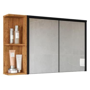 Imagem de Armário de banheiro com espelho único, com base flexível(PRETO/NATURE)