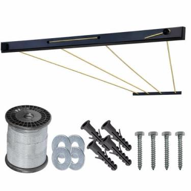 Imagem de Varal de parede fixo 4fios 50cm preto cabo de aço reforçado - DIVERSAS