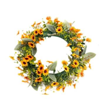 Imagem de IEUDNS Guirlandas para Porta de Entrada, Guirlanda de Primavera/Verão, Flores Artificiais, Guirlanda Floral Artificial para Porta, Flores de Seda Falsas para, Coroa de Margaridas