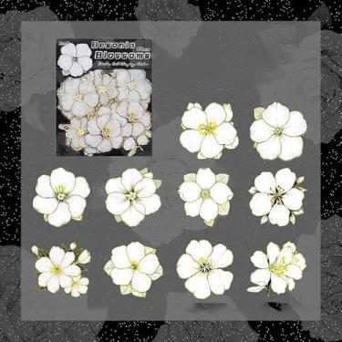 Imagem de Adesivos Washi em relevo 3D florais brancos à prova d'água para agenda de álbuns de recortes e decoração de artesanato DIY