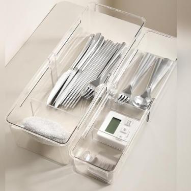 Imagem de Caixa de armazenamento de gaveta de extensão ajustável transparente, placa divisória removível, adequada para cozinha, quarto, guarda-roupa, banheiro