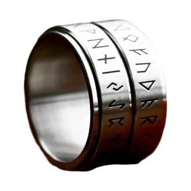 Imagem de Anel Rotativo Unissex Com Runas Vikings Duplas Em Aço Inoxidável 316L,