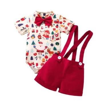 Imagem de Conjunto De Macacão Polo De Manga Curta Com Laço De Natal Para Bebê Re