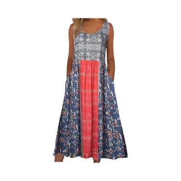 Imagem de Vestido Midi Floral Boêmio Sem Mangas Para Mulheres, Casual E Solto Co
