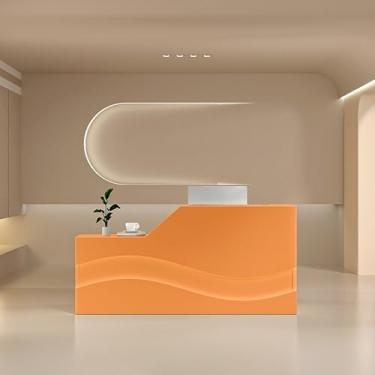 Imagem de Mesa de balcão frontal de recepção, balcão da empresa, com gaveta bloqueável e bandeja de teclado e luz, para sala de recepção de escritório, lobby e salão de beleza. (Preto, 140 x 60 x 99 cm)