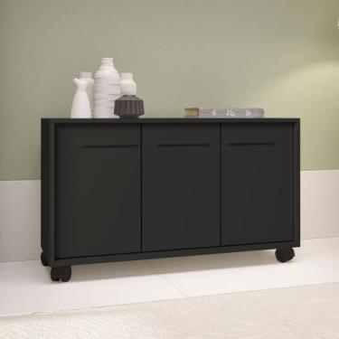 Imagem de Balcão Multiuso 3 Portas 1 Prateleira com Rodízios 53.5x90x33cm Preto 