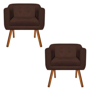 Imagem de Kit 02 Poltrona Decorativa Julia Suede Marrom - D'Rossi