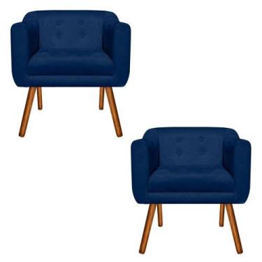 Imagem de Kit 02 Poltrona Decorativa Julia Suede Azul Marinho - D'Rossi