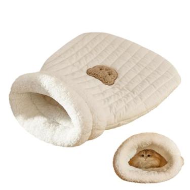 Imagem de Saco de dormir caverna para cama de gato, design confortável e macio | Saco de dormir com estampa de urso para gatos e animais de estimação pequenos