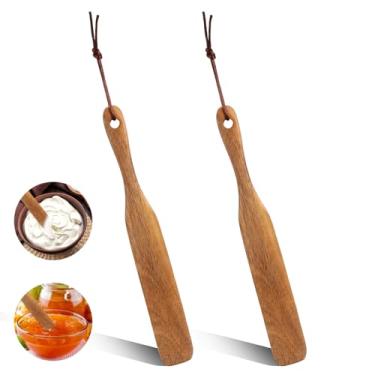 Imagem de Guduling Pacote com 2 espátulas de madeira Sourdough, spurtle para iniciantes de fermento, com laço para pendurar, bico de massa fermentada de 25 cm, para recipientes estreitos, utensílios de