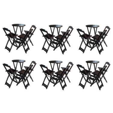 Imagem de Kit 6 Jogos De Mesa Bistrô De Madeira Dobrável Com 3 Banquetas - Marrom