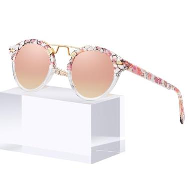 Imagem de CARFIA Óculos de Sol Feminino Polarizadas, Proteção contra UV Armação Acetato com em Design Retrô Ponte Dupla Lentes Redondas
