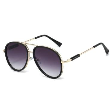 Imagem de VFDHN Óculos de Sol Masculino Fashion Double Bridges com Lentes Espelhadas Gradientes UV400 e Armação de Metal Feminina (59104-C1)