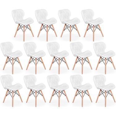 Imagem de Kit 14 Cadeiras De Jantar Charles Eames Slim Wood Estofada - Branco