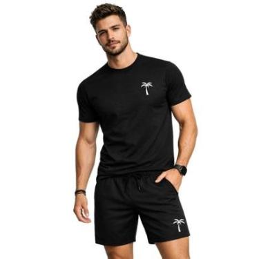 Imagem de Conjunto Masculino Camiseta Algodão Estampada E Short Tactel Liso Coqueiro-Masculino