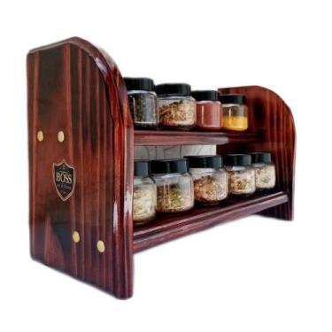 Imagem de Porta Temperos de Madeira e 10 Potes com tampa - Boss Arte em Madeira
