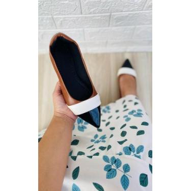 Imagem de Sapatilha bico alongado 33 ao 43 tamanho especial cor:bege c/ pretotam