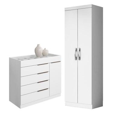 Imagem de Cômoda Sapateira Sevilha 2004147 e Armário Multiuso New 2000192 Branco Tx - Aramóveis