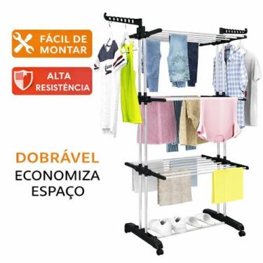 Imagem de Varal de Chão Dobrável com Rodinhas 3 Andares Alta Resistência Multius