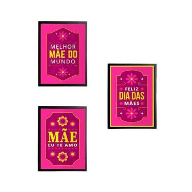 Imagem de Kit 3 Quadros Decorativos Rosa Mãe Eu Te Amo 20X30Cm