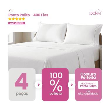 Imagem de Jogo de Lençol Casal/ Queen/ King 4 Peças 400 Fios Ponto Palito Toque Macio Premium Casa Dona