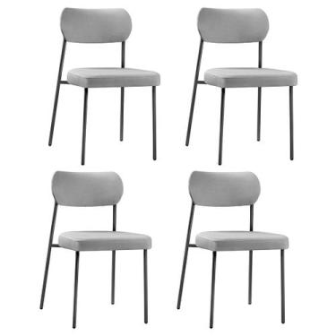 Imagem de Kit 04 Cadeiras Sala de Jantar Lavínia Estofada Base Preto Linho Cinza